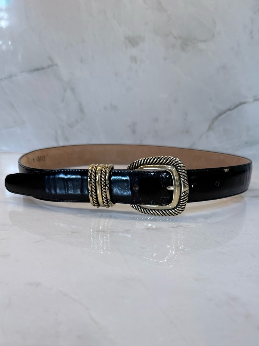 Brighton Black Leather Women's Belt with Twisted Gold Buckle- size M